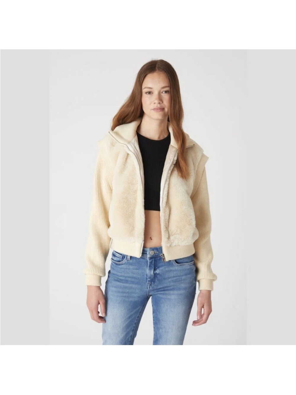 Blank NYC Cream Faux Shearling Bomber Jacket